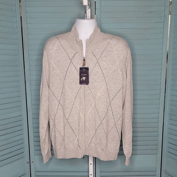 Oxford Golf Zip Up  Sz L Knit Collared Sweater Heather Gray Long Sleeve - Picture 1 of 7